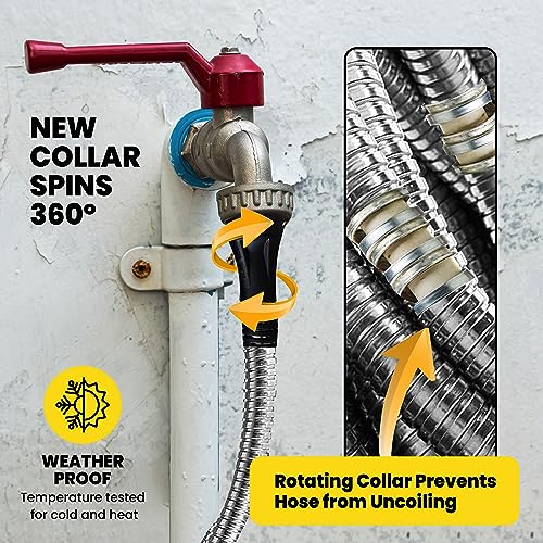 Bionic Steel PRO 100 Ft Garden Hose with Nozzle, Premium 304 Stainless Steel Metal Water Hose 100Ft Flexible Hose, Rust Proof, Lightweight, Heavy Duty, Crush Resistant Fittings, 500 PSI, 2025 Model