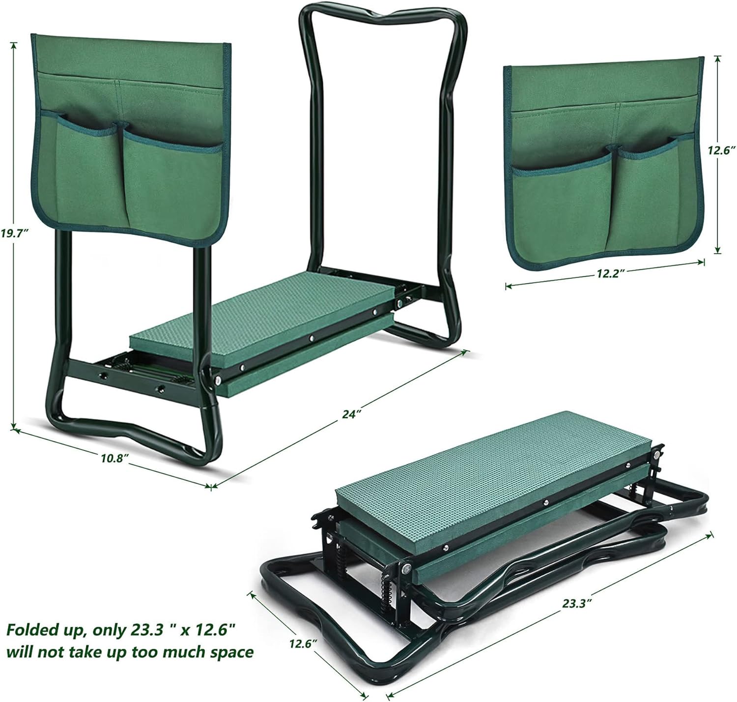 Garden Kneeler Seat Portable Gardern Seat Garden Folding Seat Foldable Garden Stool EVA Foam Pad with Tool Bag Pouch