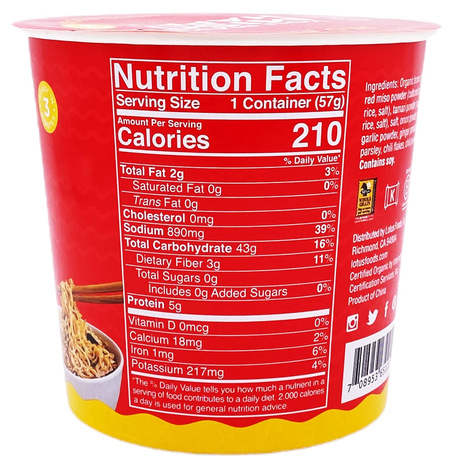 Lotus Foods Red Miso Rice Ramen Noodle Soup Cup, 2 OZ