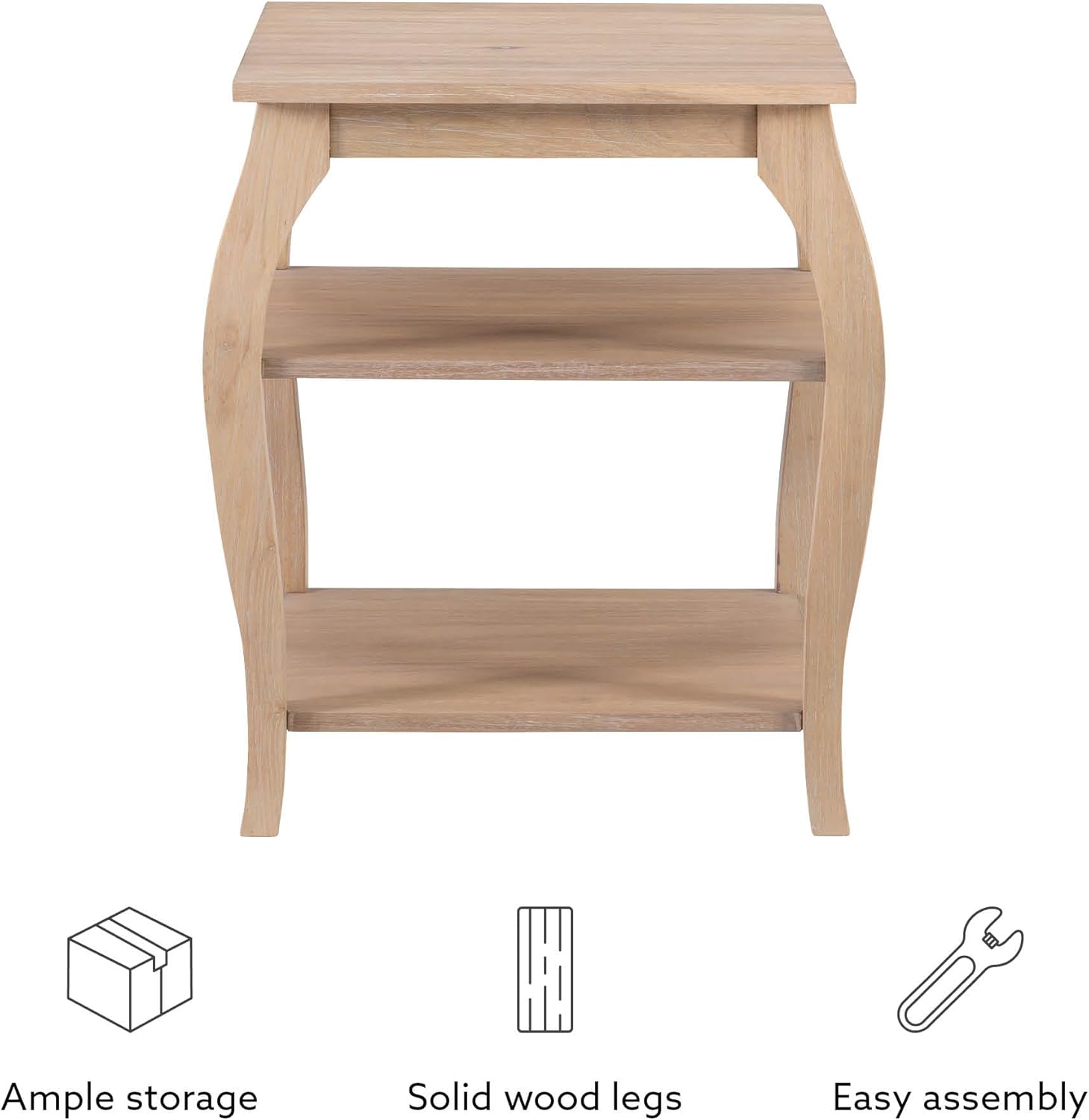 Powell Natural Braxton Wooden Side Table with Curved Legs and Two Display Shelves
