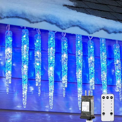 Icicle Lights for Outside with Remote, 30ft 150 LED 30 Tubes Connectable Ice Shape Hanging Christmas Lights for Tree Patio Roof Holiday Decor, Cool White