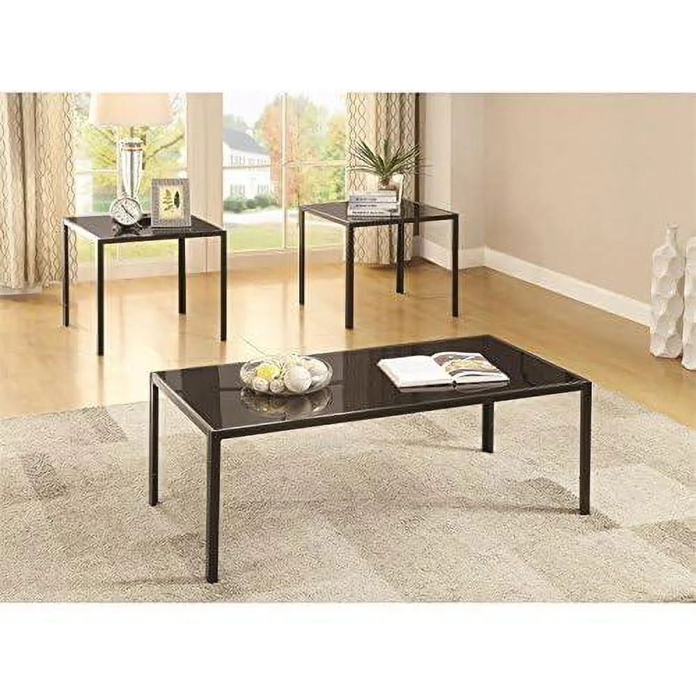 3 Piece Glass Top Coffee Table Set In Black