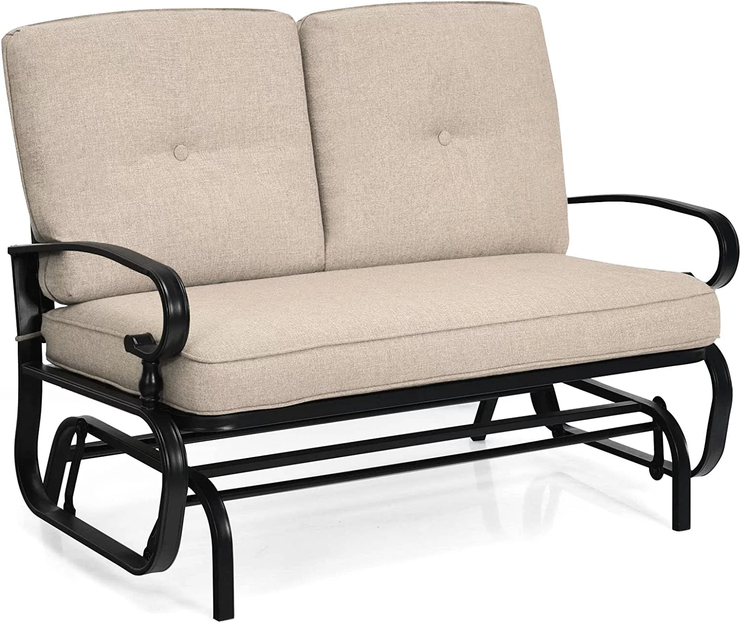 Outdoor Glider Bench Patio Loveseat with Cushions, 2-Person Outdoor Rocking Chair, Porch Glider Swing for Garden, Backyard, Poolsise, Patio Seating Rocker (Beige)