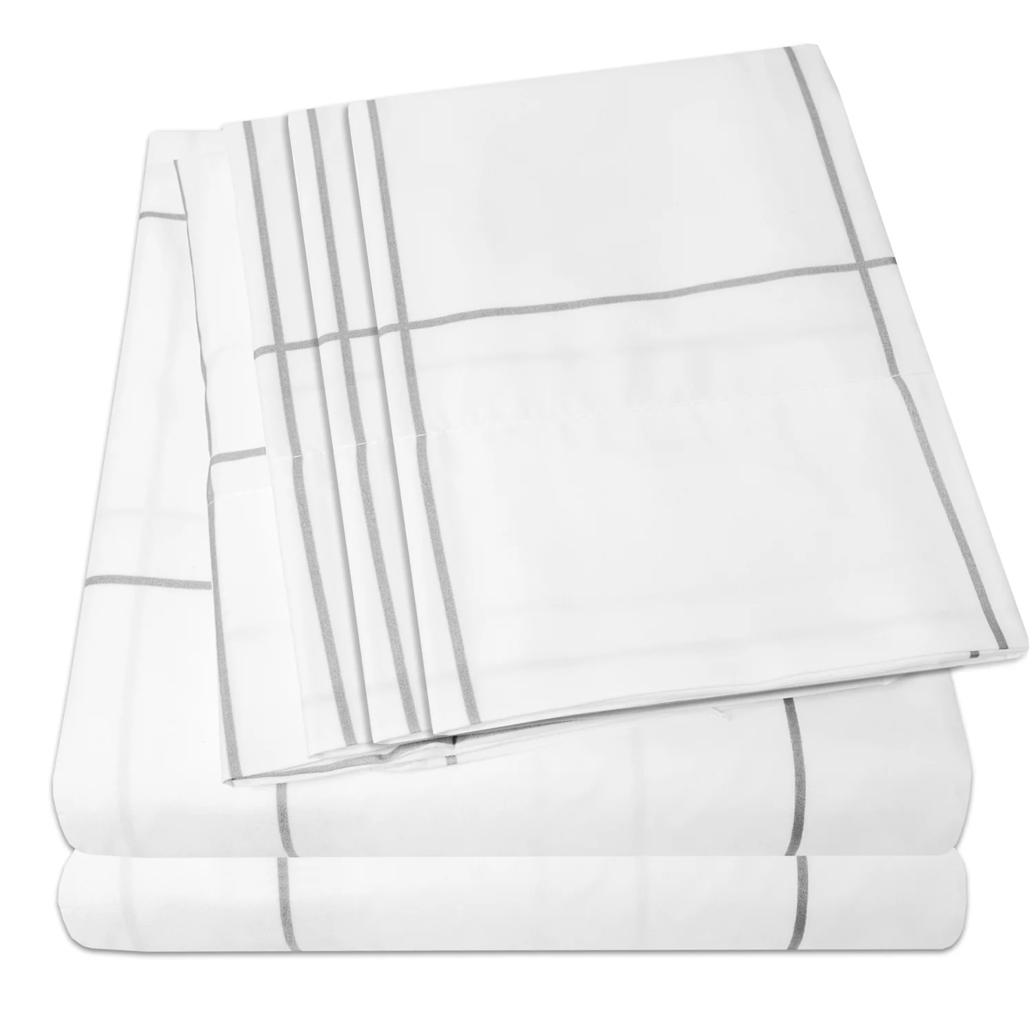 Sweet Home Collection Extra Soft Deep Pocket Window Pane Bedroom Sheet Set - White, Queen