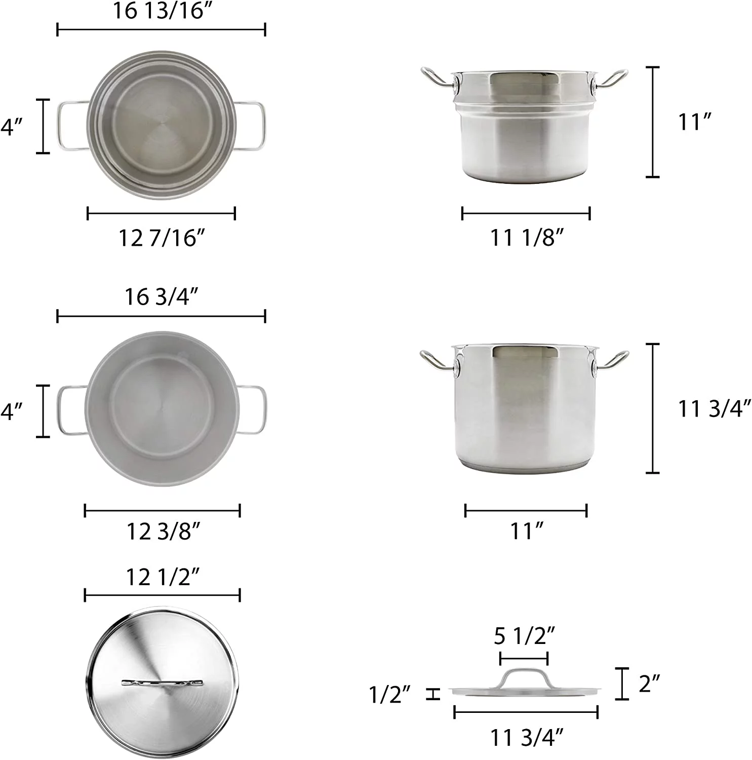 Excellante 20 quart 18/8 stainless steel double boiler (3 pcs set), comes in each