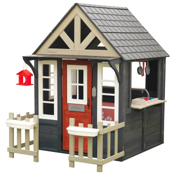 KidKraft Riverscape Wooden Playhouse with Working Doorbell, Fence, Kitchen and Pet Door