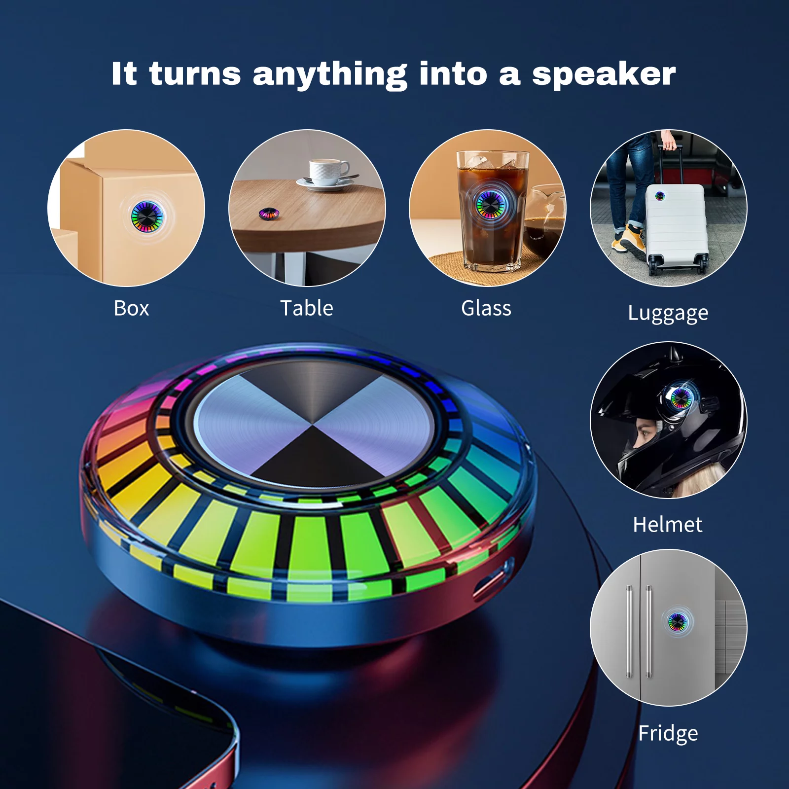 Bone Conduction Speaker Bluetooth with RGB Rhythm Lights, Turn Anything into Speakers Humbird Speaker Wireless Bass Sound for Travel