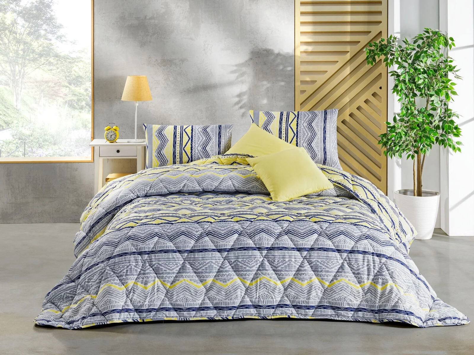 Empire Blue & Yellow Geometric Cotton 9 Piece Bed in a Bag Comforter Set with Sheets
