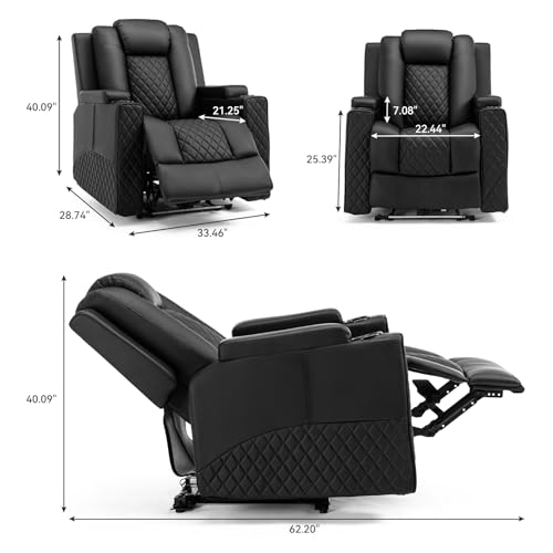 COMHOMA Power Recliner Chair PU Leather Electric Massage Recliner Sofa for Living Room Home Theater Seating with Cup Holders and LED Lighting(Black)