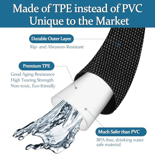 Garden Hose 50ft, Made of TPE(Not PVC), Ultra-Light & Flexible Water Hose with Solid Brass Fittings, Non-Shrinking, Easy to Storage, Drinking Water Safe Material, All-weather, Black, Newbox