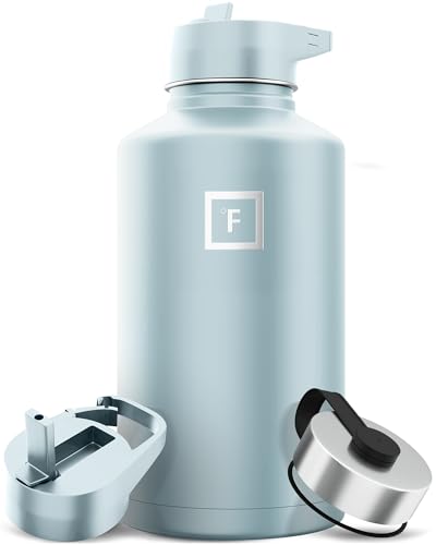 IRON °FLASK Camping & Hiking Hydration Flask with 3 Lids - Stainless Steel, Double Walled & Vacuum Insulated Water Bottle - Leak Proof & BPA Free (Midnight Black, Straw - 40 oz)