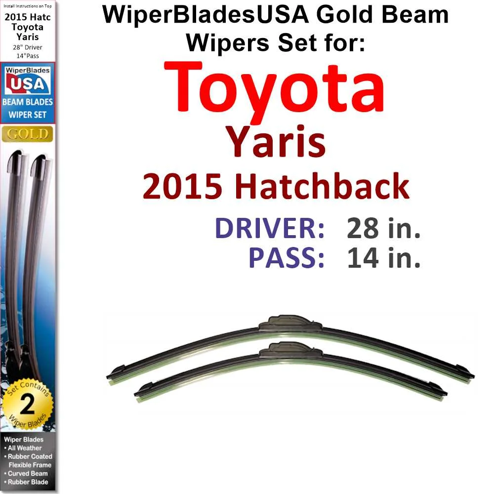 2015 Toyota Yaris Beam Wiper Blades Wipers WBUSA (Set of 2)