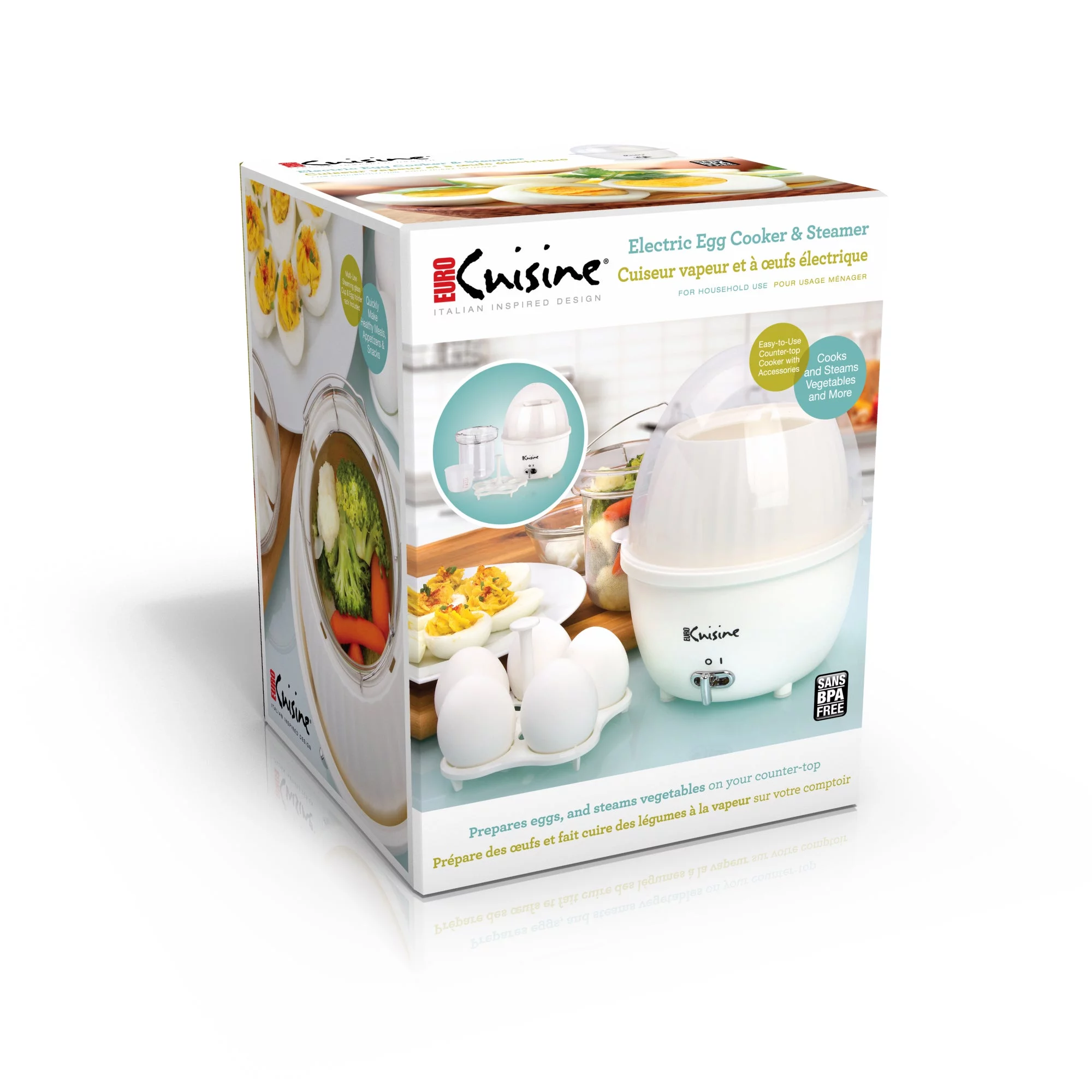 Euro Cuisine MSCX26 Electric Mini Food Steamer And Egg Cooker With Auto Shut Off Feature