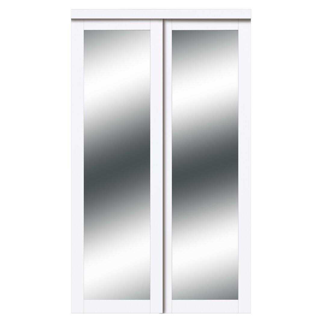 TRUporte 80 in. Harmony White Mirror Mdf Bypass Sliding Closet Door EU3210PWCLE