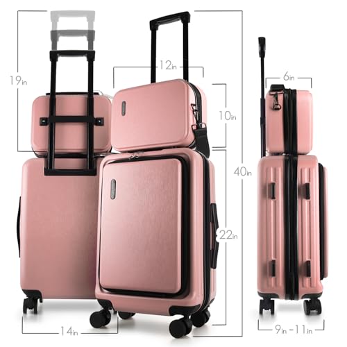 22 Inch Carry On Luggage 22x14x9 Airline Approved, Carry On Suitcase with Wheels, Hard-shell Carry-on Luggage, Durable Luggage Carry-On, Black Small Suitcase with Cosmetic Case