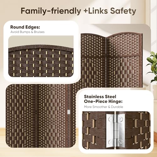 JOSTYLE Folding Privacy Room Divider, 4 Panel Screen Divider 6 ft. Tall Freestanding Extra Wide Rattan Room Partition Wall Separation Dividers, Grey