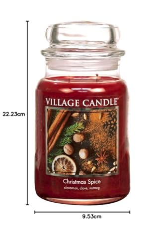 Village Candle Christmas Spice, Large Glass Apothecary Jar Scented Candle, 21.25 oz, Red