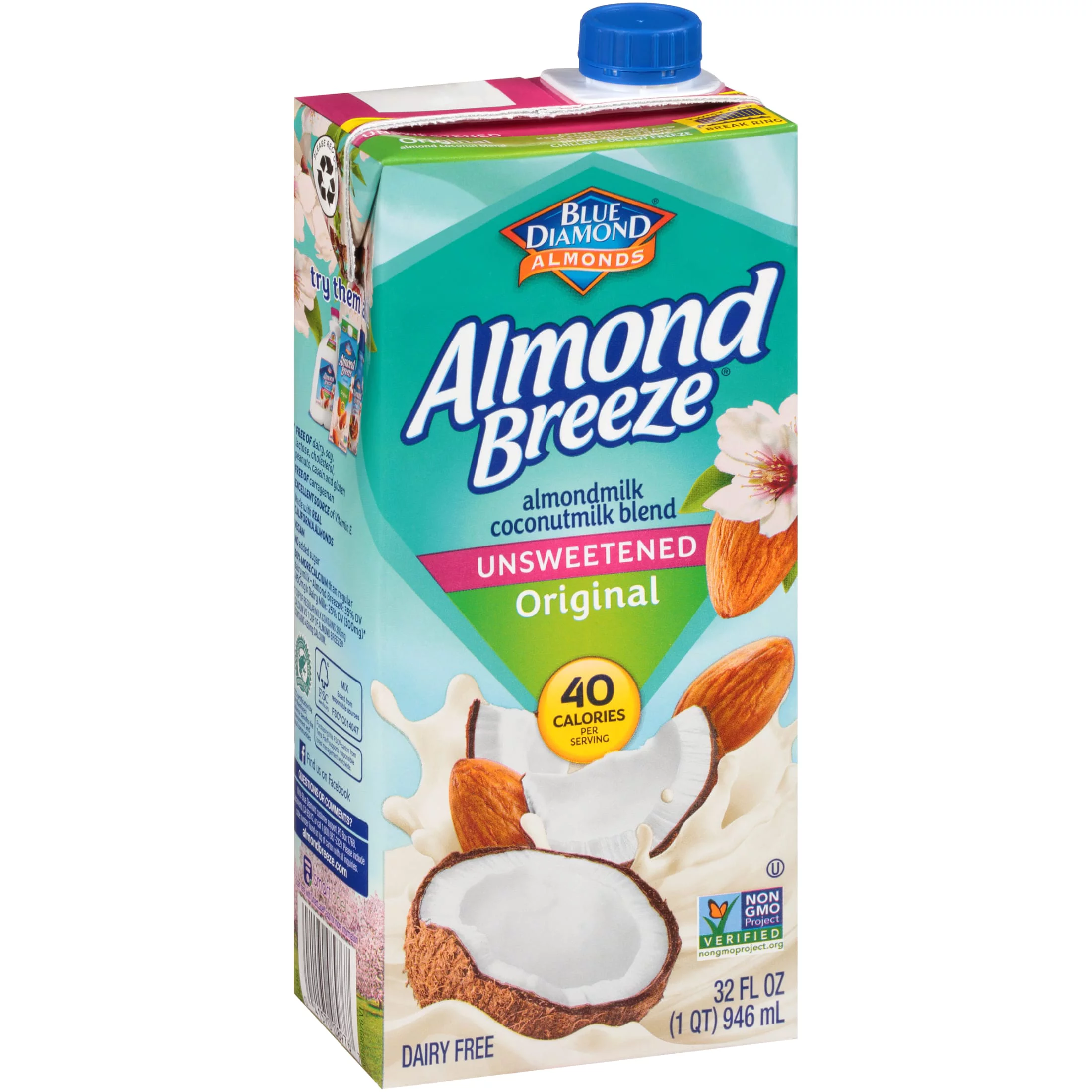 Blue Diamond Almond BreezeAlmond Coconut Blend Unsweetened Original 32 fl oz Pack of 4