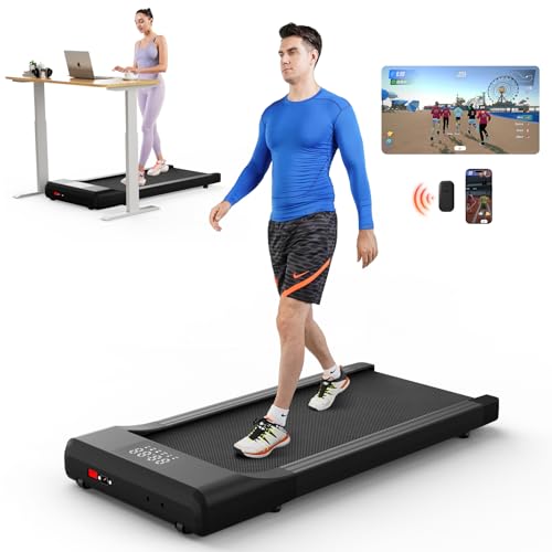 SupeRun Smart Walking Pad, Under Desk Treadmill for Home Office with Pitpat app, 2 in 1 Portable Compact Desk Treadmill with Remote Control LED Display, Quiet Walking Jogging Machine