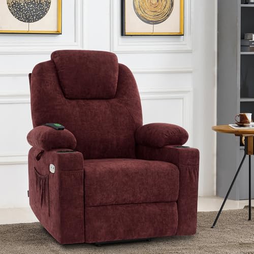 MCombo Small Power Lift Recliner Chair for Elderly, Petite Power Lift Chair with Heat and Massage for Seniors, Cup Holders, USB & Type C Ports, Fabric 7141 (Admiral)
