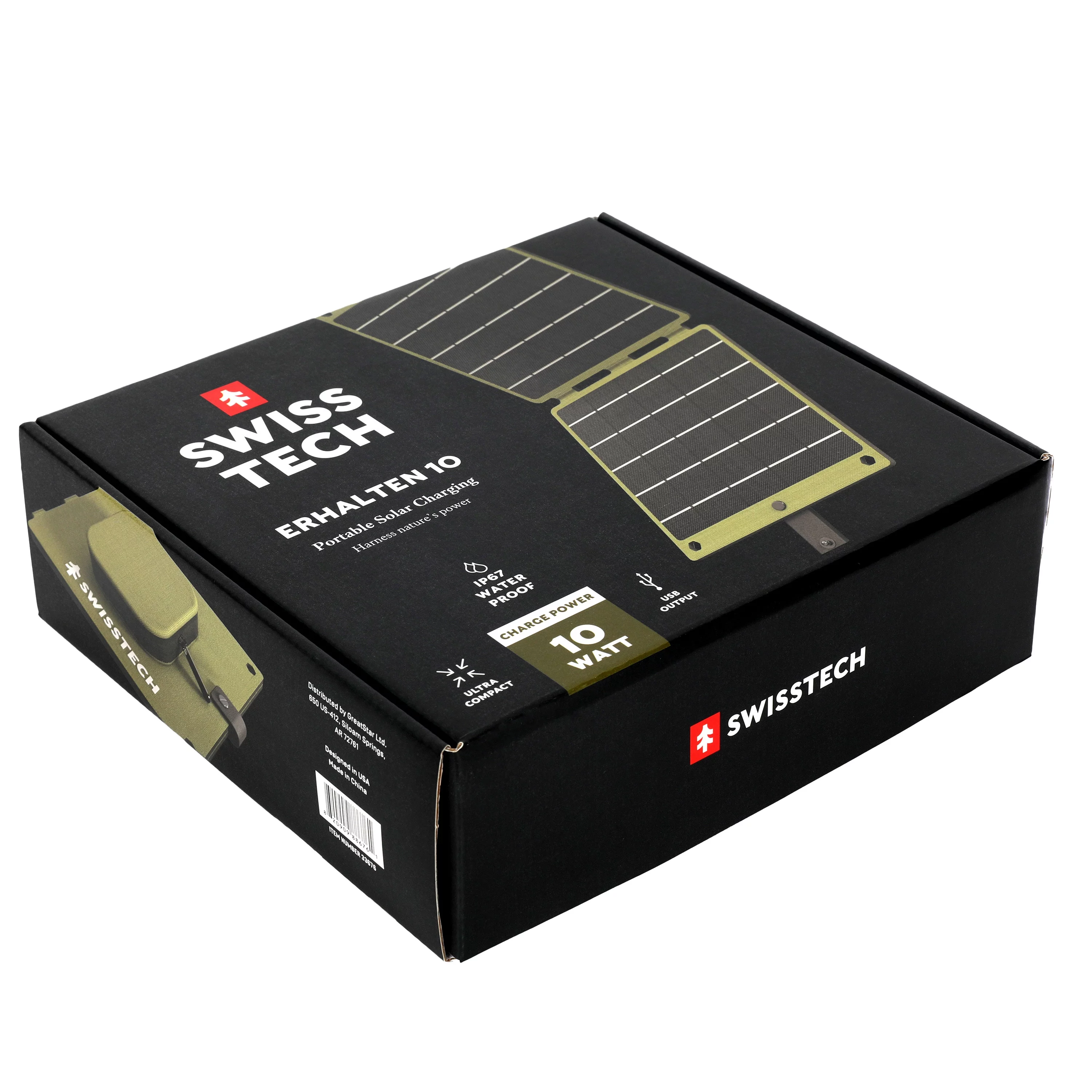 Swiss Tech 10W Foldable Solar Panel, USB-A and USB-C, Phone Charger, Waterproof, Emergency, Solar Panel Only