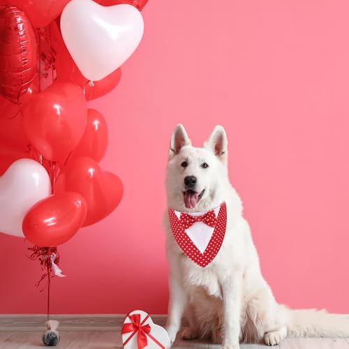ADOGGYGO Christmas Dog Tuxedo Bandana, Red Plaid Pet Chritstmas Collar with Bowtie, Adjustable Christmas Costume for Large Dogs Pets (L)