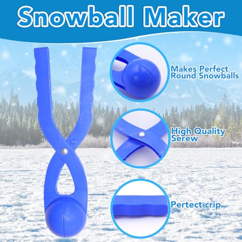 Snow Toys, Snowball Maker Snow Ball Shaper Molds with Handle for Kids Outdoor Indoor Winter Snowball Fight Maker Tool Clip Snow Games for Toddlers Boys Girls Ages 4 5 6 7 (Set of 2,Green,&Ocean Blue)