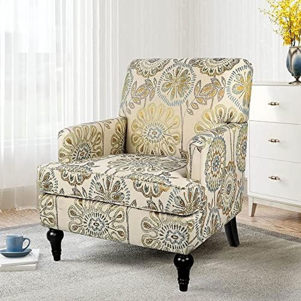 TJUNBOLIFE Modern Accent Chair with Wood Legs and Thick Cushion  Mid Century Upholstered Accent Armchair High Back  and Armrest  Leisure Single Sofa Chair for Bedroom/Home Office/Study (S
