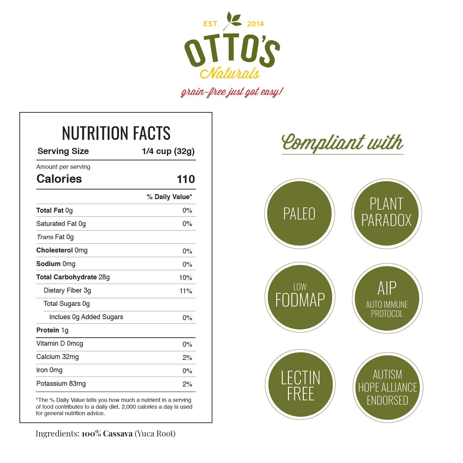 Otto's Naturals 2lb Cassava Flour - Grain-Free, Baking Flour, All-Purpose Wheat Flour Substitute
