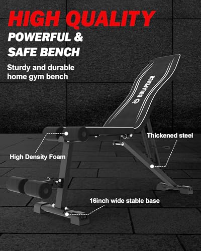Adjustable Weight Bench Workout Bench for Home Gym, Foldable Workout Bench 700LBS Weight Capacity for Full Body Strength Training,Incline Flat Decline Sit-up Bench (2 Resistance Bands)