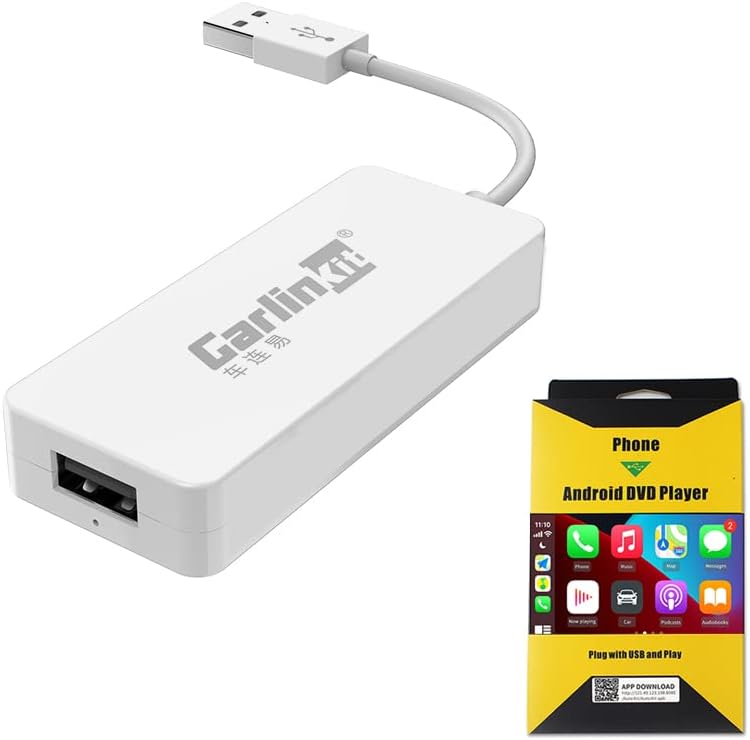 CarlinKit Wired CarPlay USB Dongle with Car Radio System Android Version 4.4.2 and Above,Support Car Screen Android Auto/Mirroring/USB Connect/Upgrade (White)
