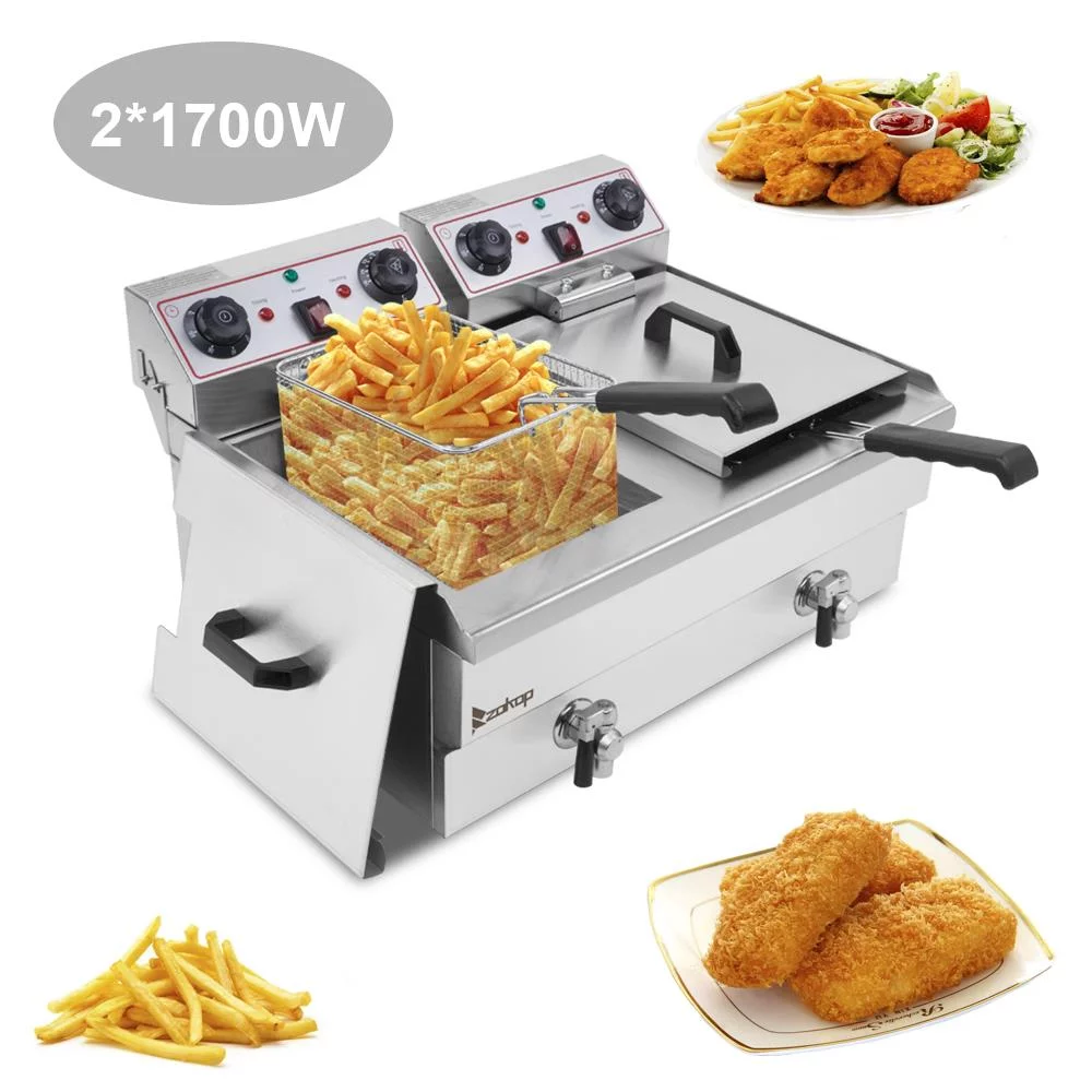 ZOKOP 24.9QT Dual Stainless Steel Electric Deep Fryer, Adjustable Temperature and Timer