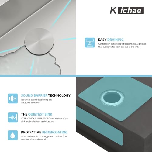 Kichae 12“ Deep Laundry Sink Undermount - 24 Inch Black Undermount Utility Sink Stainless Steel Single Bowl Under Counter Handmade Laundry Utility Room Basin