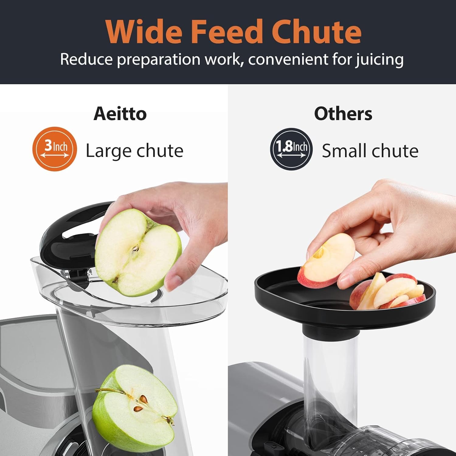 Aeitto Cold Press Juicer, Juicer Machines with 3 Inch Wide Chute, 2-Speed Modes & Reverse Function, Masticating Juicer Easy to Clean for Fruit and Vegetable (Sliver)