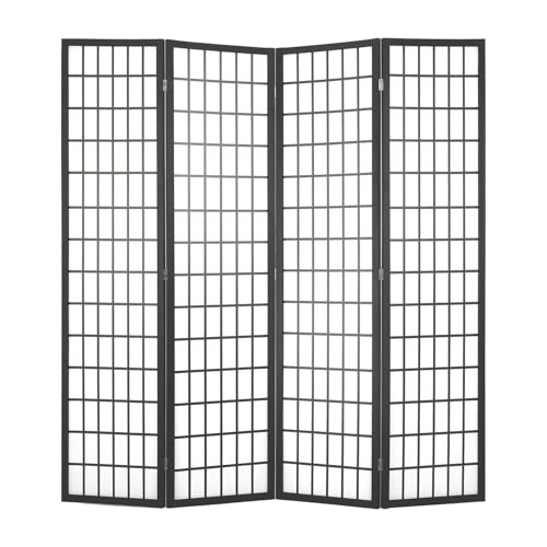 Room Divider 4 Panel Wall Divider 6 FT Screen Panels Partition Oriental Shoji Wood Room Screen Folding Privacy Indoor Freestanding Portable Partition,White