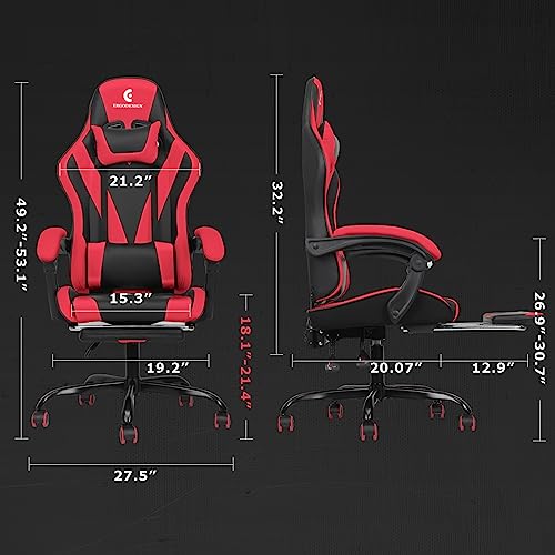 Gaming Chair with Linkage Armrest & Footrest, High Back Video Gaming Chair, Black