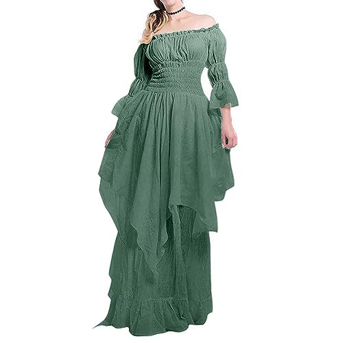 Renaissance Dress Women Fairy Dress Victorian Medieval Costume Irregular Cut Ruffle High Low Dresses Retro Irish Dress