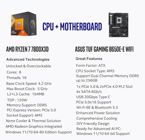 MICRO CENTER AMD Ryzen 7 7800X3D 8-Core16-Thread Desktop Processor with ASUS ROG Strix B650E-F Gaming WiFi AM5 Gaming Motherboard