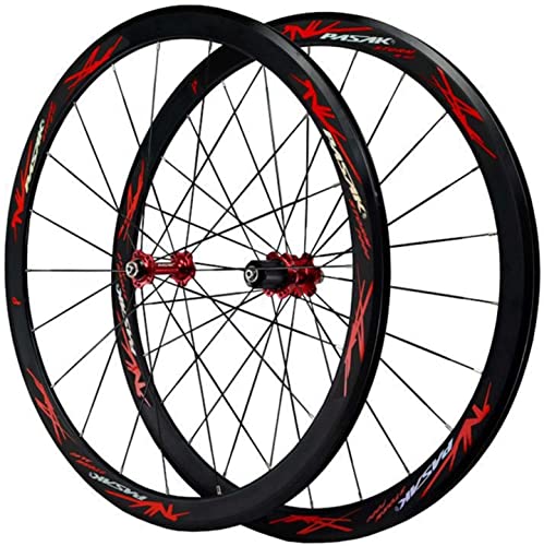 700C Road Bike Wheelset,40MM Flat Bar 4 Bearing Quick Release Bike Wheelset 7-12 Speed C Brake V Brake Front 2 Rear 4 Bearings