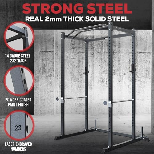 Iron Crush i200 Power Rack – Multi-Function Squat Rack with Solid Safety Bars and J-Hooks – Optional LAT Pulldown, Landmine Attachments - Home Gym Power Cage Bench Rack (Power Rack Only)