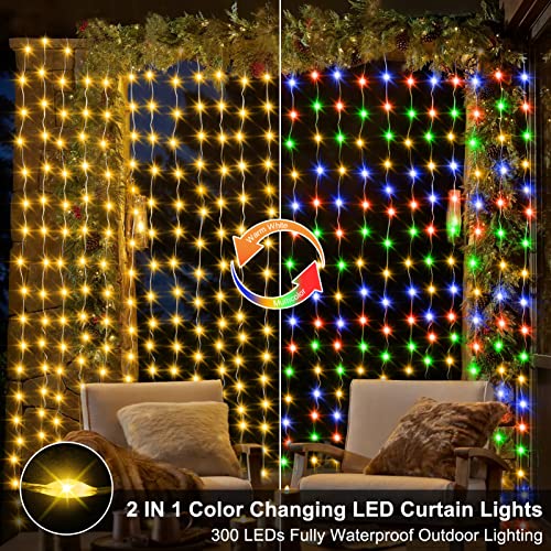 ZAIYW Curtain Lights 600 LED 20Ftx10Ft, Dual Color Changing Curtain Fairy Light Connectable with Timer Remote Waterproof for Bedroom Wedding Party Garden Outdoor Decor (Warm White & Multicolor)