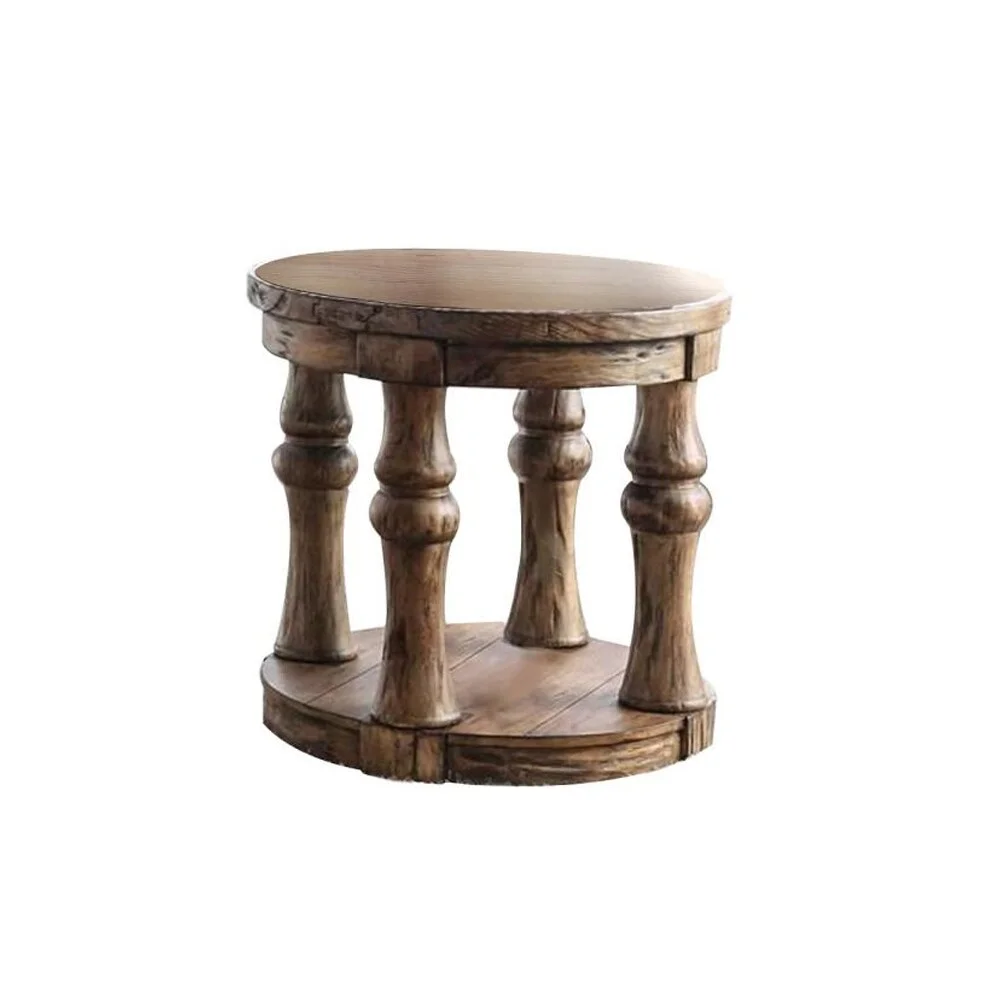 Simple Relax Wooden Round End Table With Open Shelf Antique Oak Oval