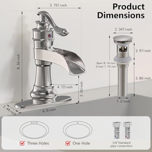 Vessel Sink Faucet, Oil Rubbed Bronze Black Bathroom Faucet, Farmhouse Waterfall Sink Faucet Single Hole with Pop Up Drain Assembly Without Overflow One Hole Mixer Tap Deck Mount