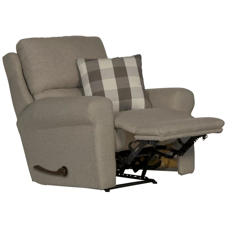 Catnapper Eastland Glider Recliner in Gray Polyester Fabric with Accent Pillow