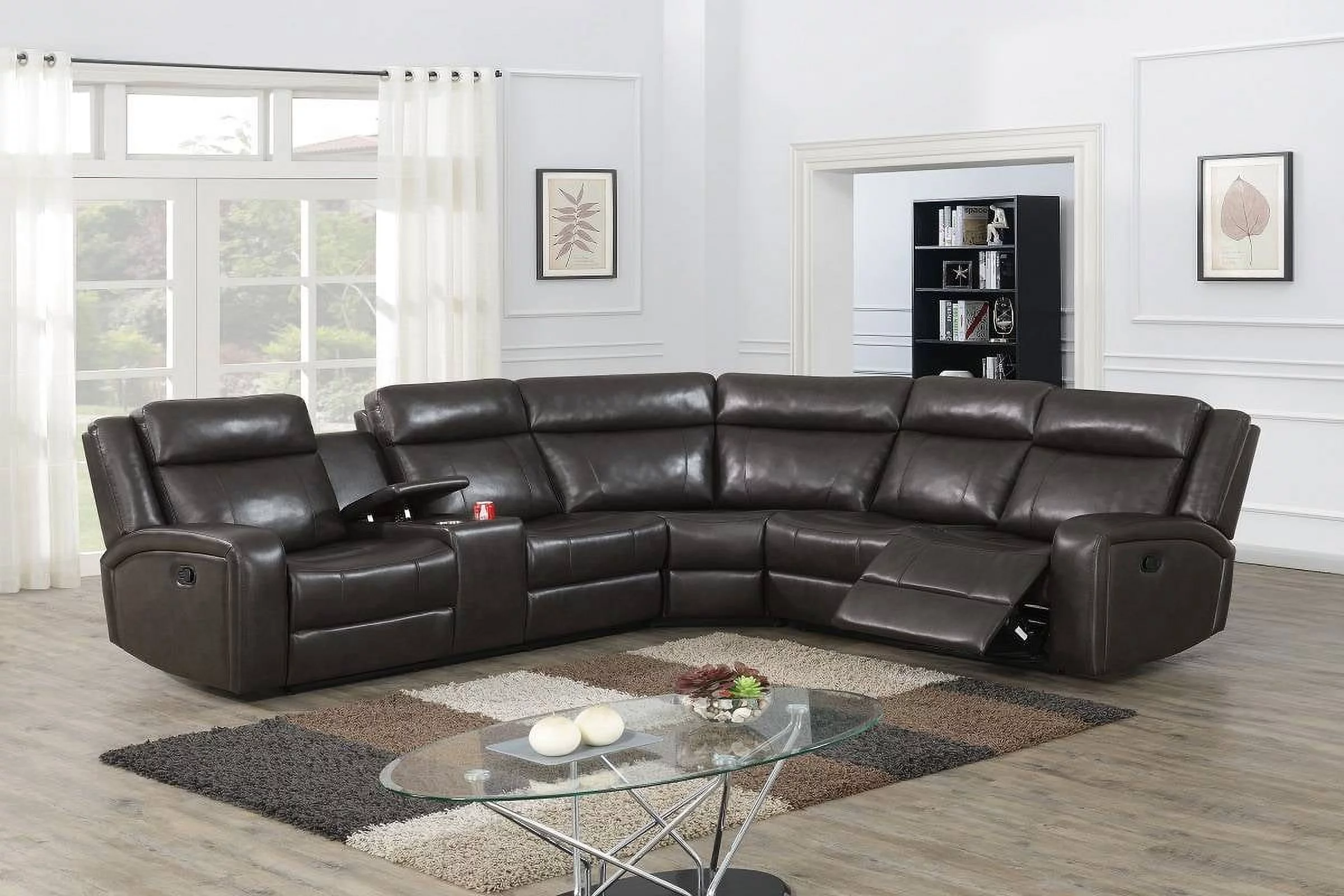 Loveseat w Console Corner Wedge Spacious Seating Living Room Furniture Contemporary Reclining Motion Sectional Sofa Set Dark Brown