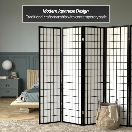 Red Lantern 6 ft. Tall Window Pane Shoji Screen-Natural-4 Panels Room Divider