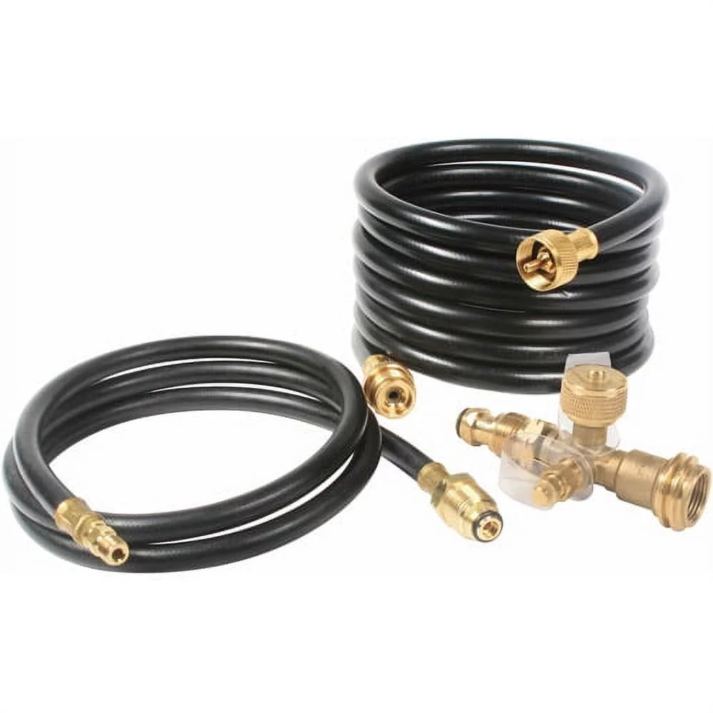 Camco 59123 Propane Brass 4-Port Tee - With 5' and 12' Extension Hoses