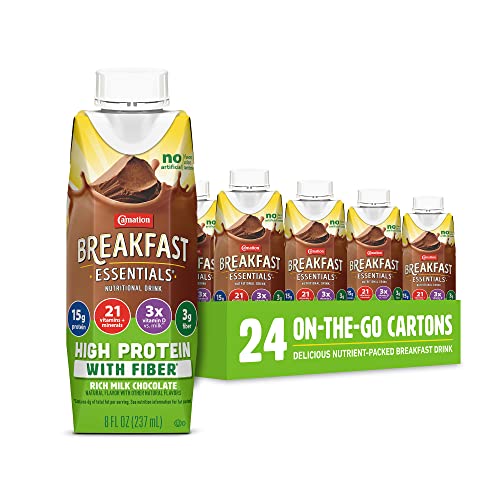 Carnation Breakfast Essentials High Protein with Fiber Ready-to-Drink, 8 FL OZ Carton, Rich Milk Chocolate (Pack of 24)