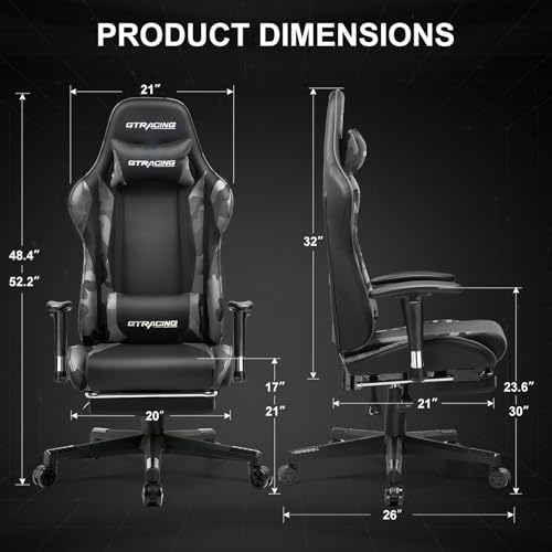 GTRACING Gaming Chair with Footrest, Ergonomic Computer Game Desk Chair, Recline Gaming Chair Seat Height Adjustment, Swivel Rocker with Headrest and Lumbar (Blue)