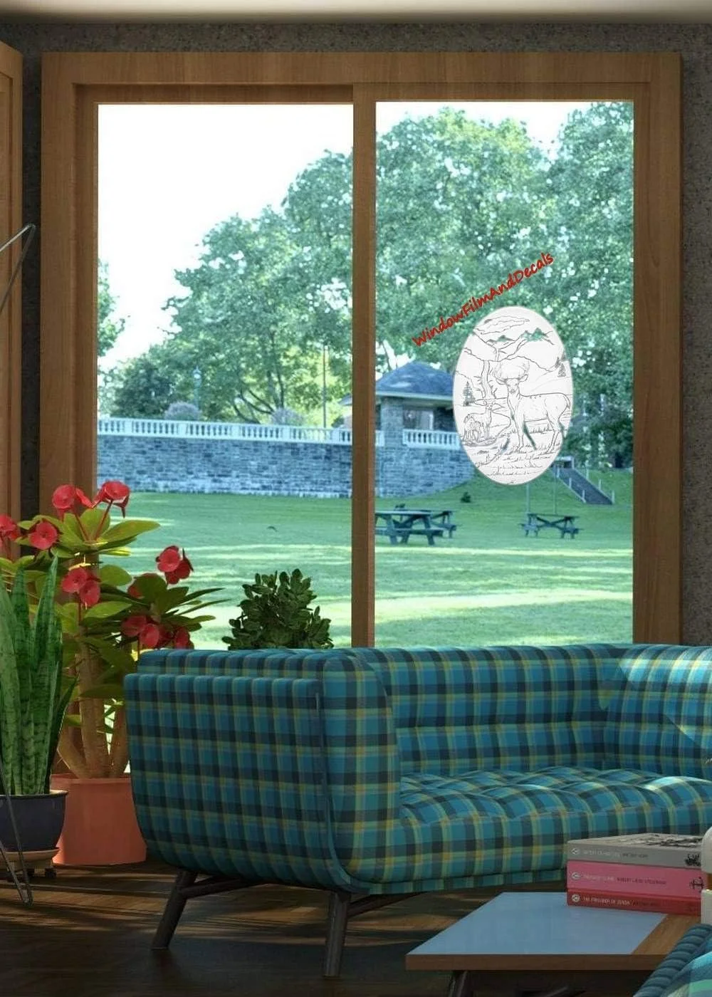 Deer Scene Oval Etched Window Decal Vinyl Glass Cling - 10.5